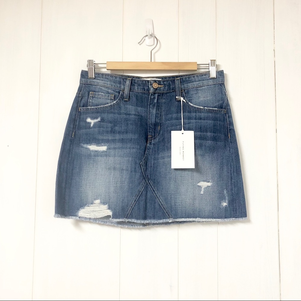 Flying Monkey Distressed Denim Mini Skirt NWT